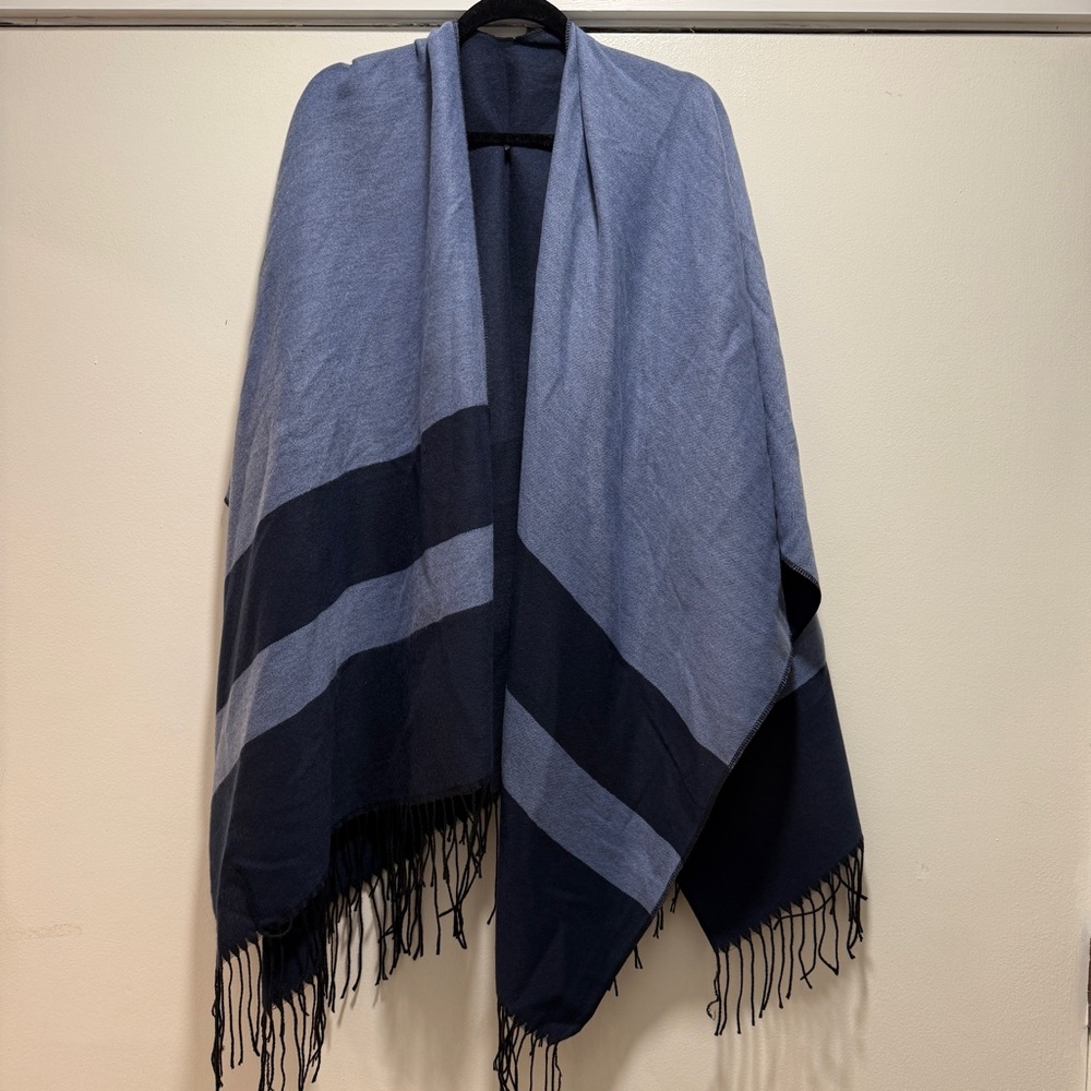 Blue Striped Shawl with Fringe